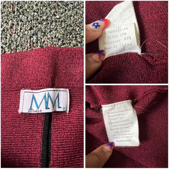 Maroon Black Pleated High-Waist Sweater Stretch Modest Midi Knee-Length Skirt S - Picture 15 of 16